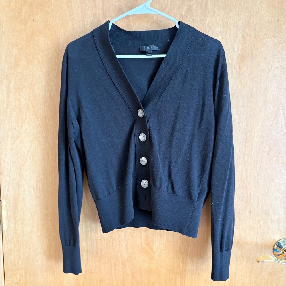 J.Crew Womens Black Cotton Viscose V-Neck Button Front Cardigan Sweater G5905 S